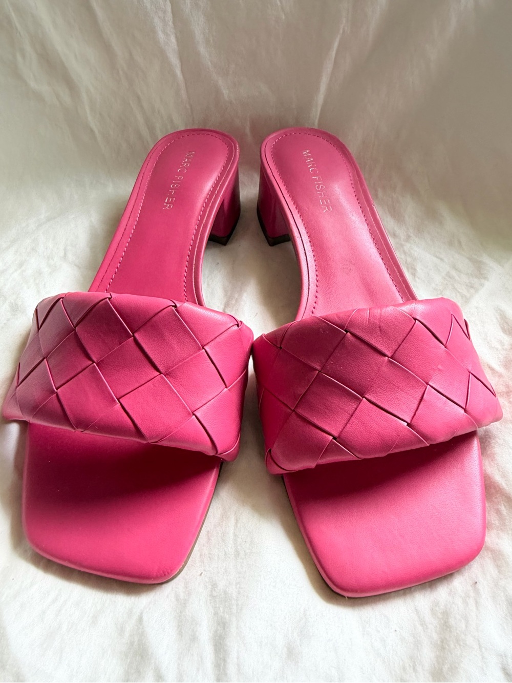 Marc Fisher Hot Pink Woven Block Heel Mules